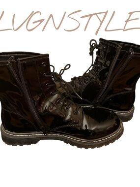Patent Leather Wild Pair Combat Boots - Black